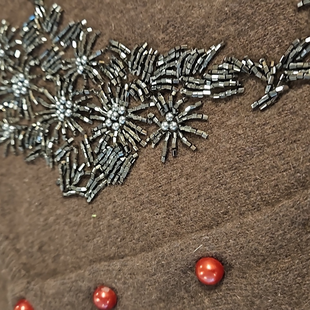 AIRPORT Brown long sleeve button down beaded embellished Angora lambswool M EUC - Picture 7 of 11